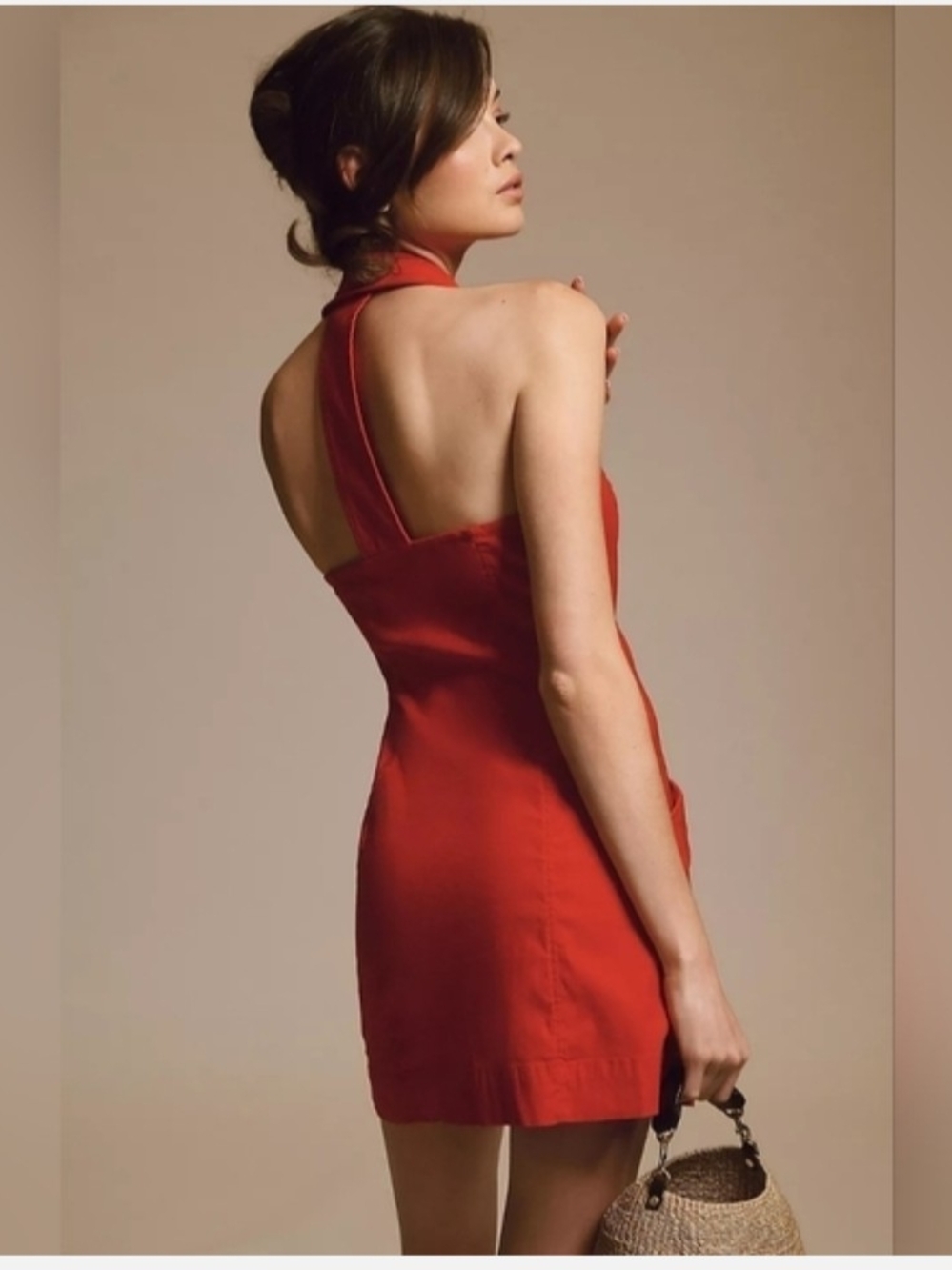 Maeve Red Button-Front Collared Halter Mini Dress - Picture 3 of 9